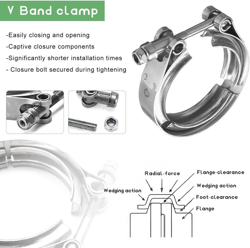NYTKL 2.75 Inch V Band Clamp,Male Female 304 Stainless Steel Quick Release Flange Exhaust Clamp, V-Band for Pickup Truck Turbo Downpipe Exchange Exhaust Systems, Car Accessories - Image 3